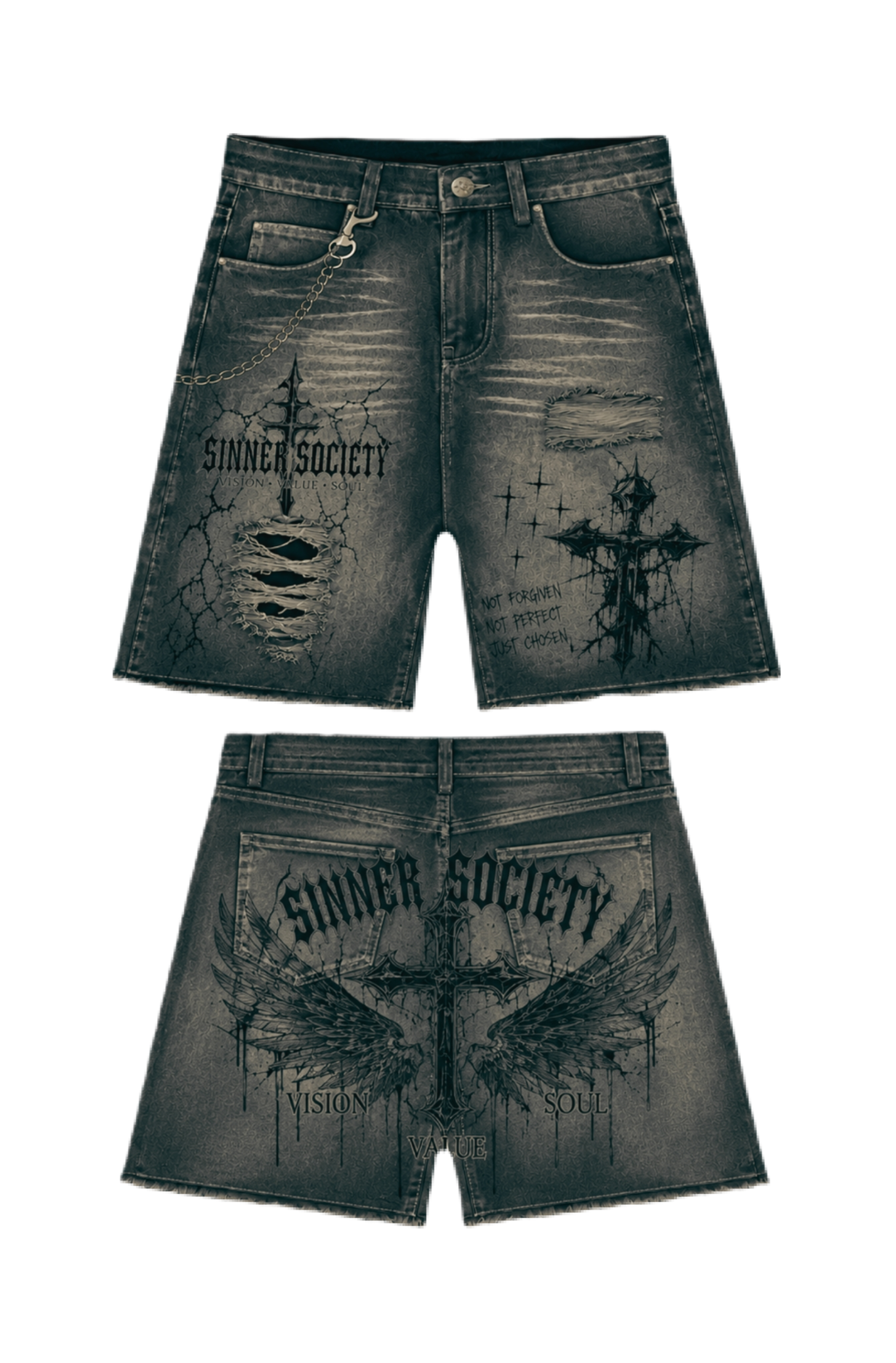 Vintage wash denim shorts