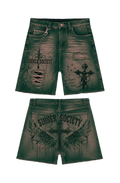 Oil-Washed Green vintage shorts