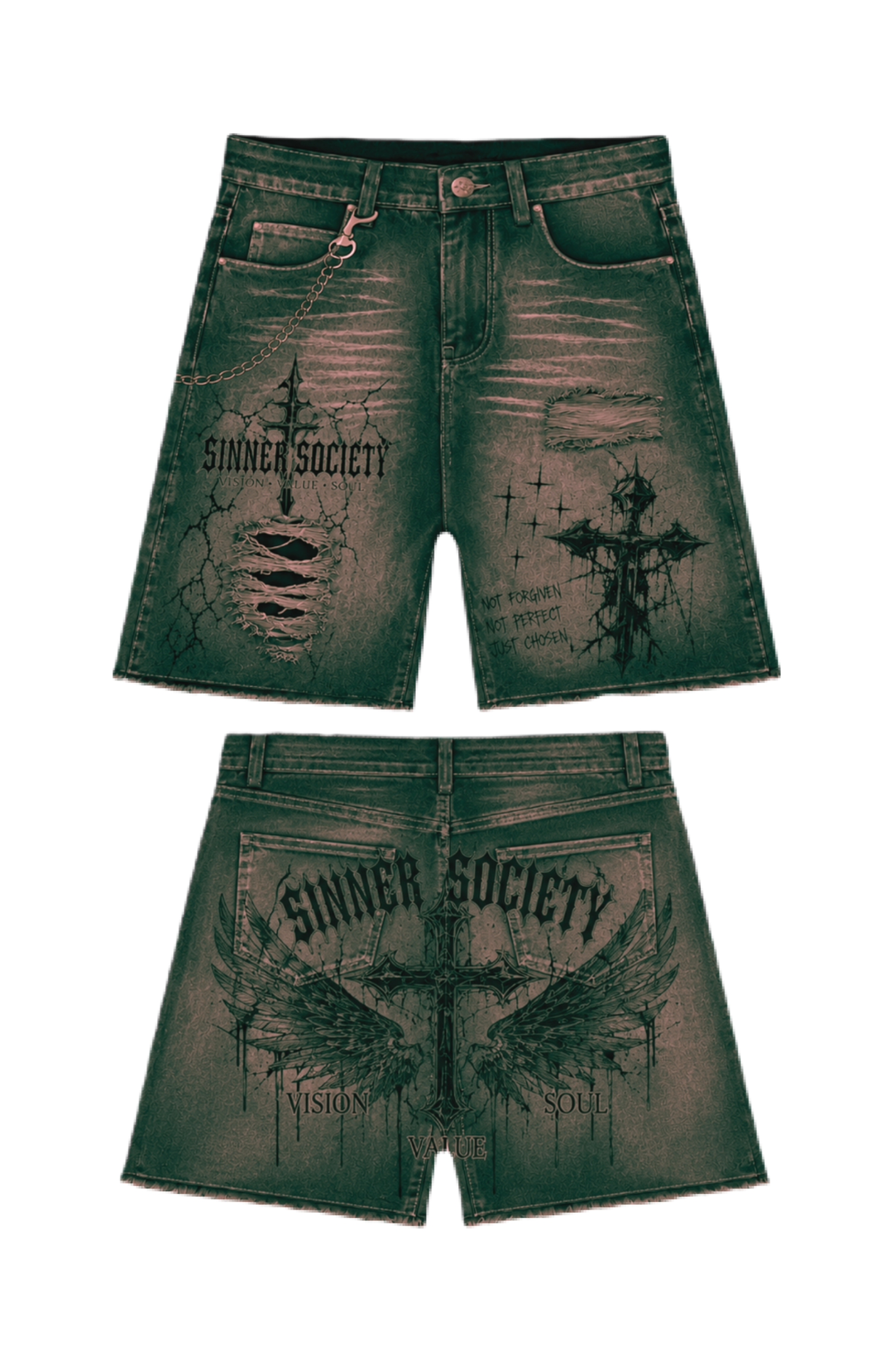 Oil-Washed Green vintage shorts